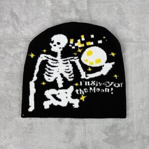 New Skeleton Graphic Knit Beanie Black One Size Streetwear Winter Toque Skater
